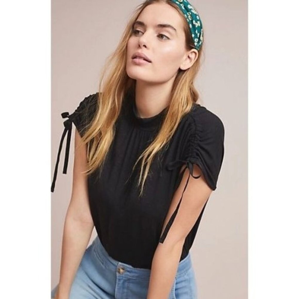 Anthropologie Black Kali Ruched High Neck Top